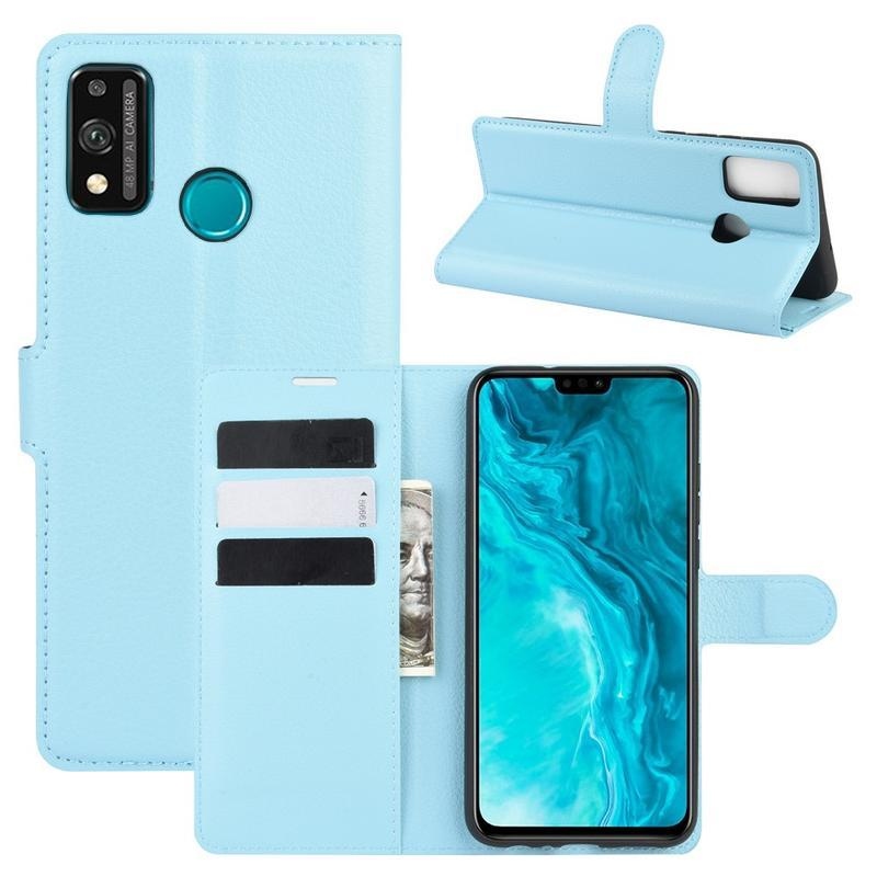 Litchi PU kožené peněženkové pouzdro na mobil Honor 9X Lite - modré