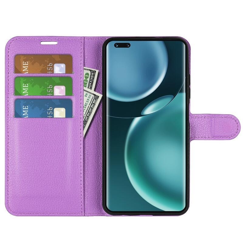 Litchi PU kožené peněženkové pouzdro na mobil Honor Magic 4 Pro 5G - fialové