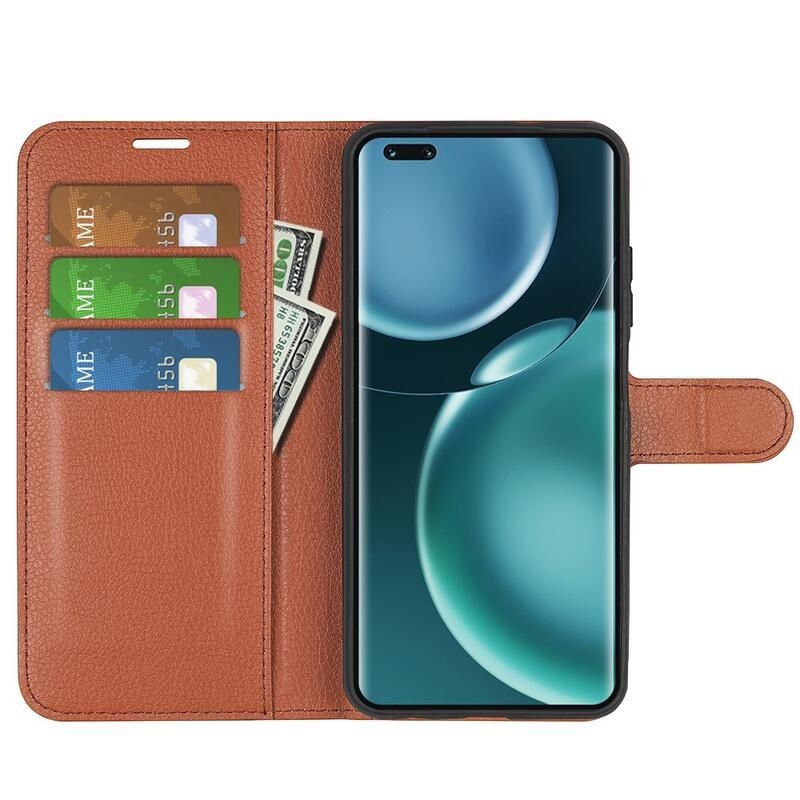 Litchi PU kožené peněženkové pouzdro na mobil Honor Magic 4 Pro 5G - hnědé