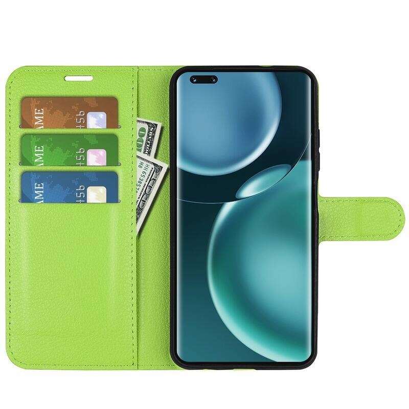 Litchi PU kožené peněženkové pouzdro na mobil Honor Magic 4 Pro 5G - zelené