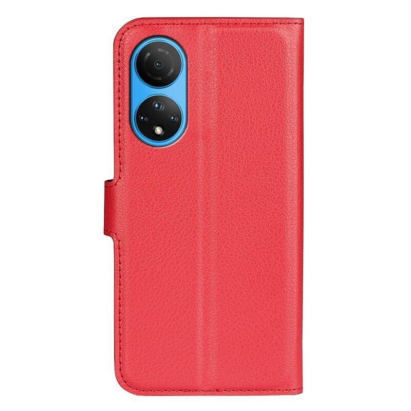 Litchi PU kožené peněženkové pouzdro na mobil Honor X7 - červené