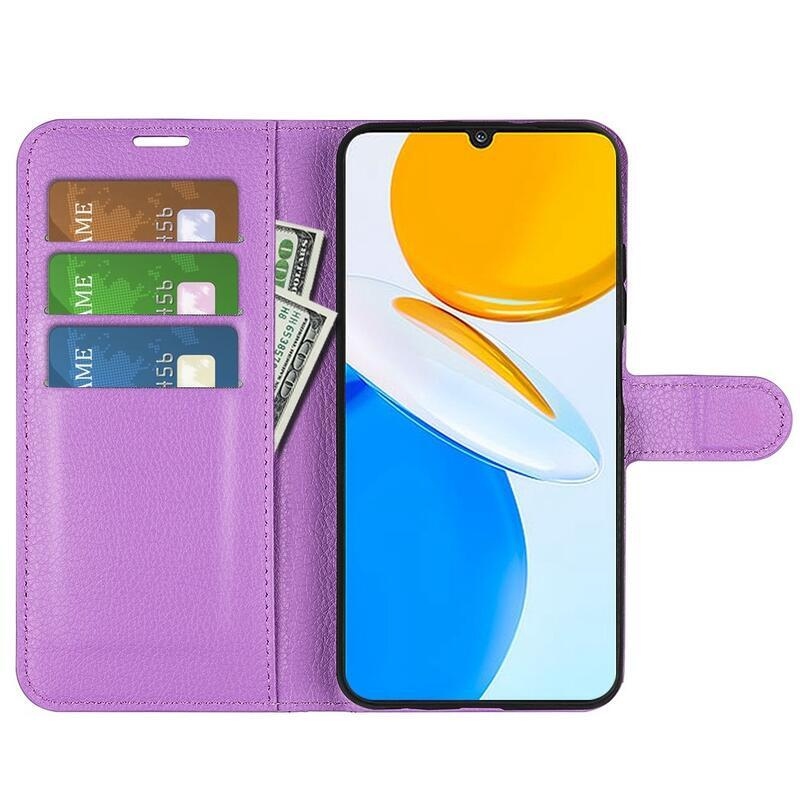 Litchi PU kožené peněženkové pouzdro na mobil Honor X7 - fialové