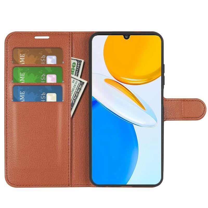 Litchi PU kožené peněženkové pouzdro na mobil Honor X7 - hnědé