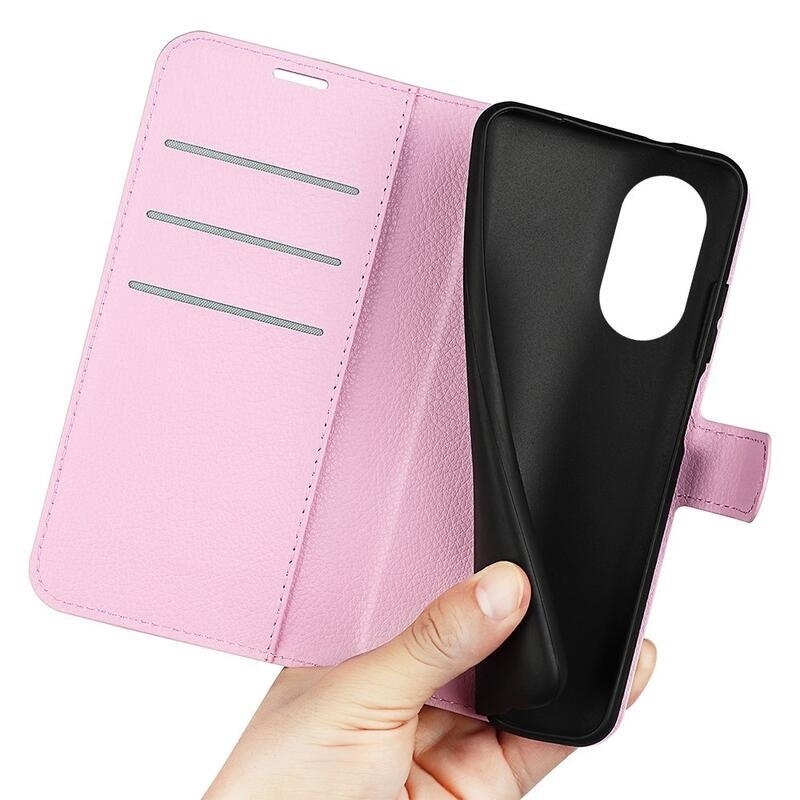 Litchi PU kožené peněženkové pouzdro na mobil Honor X7 - růžové