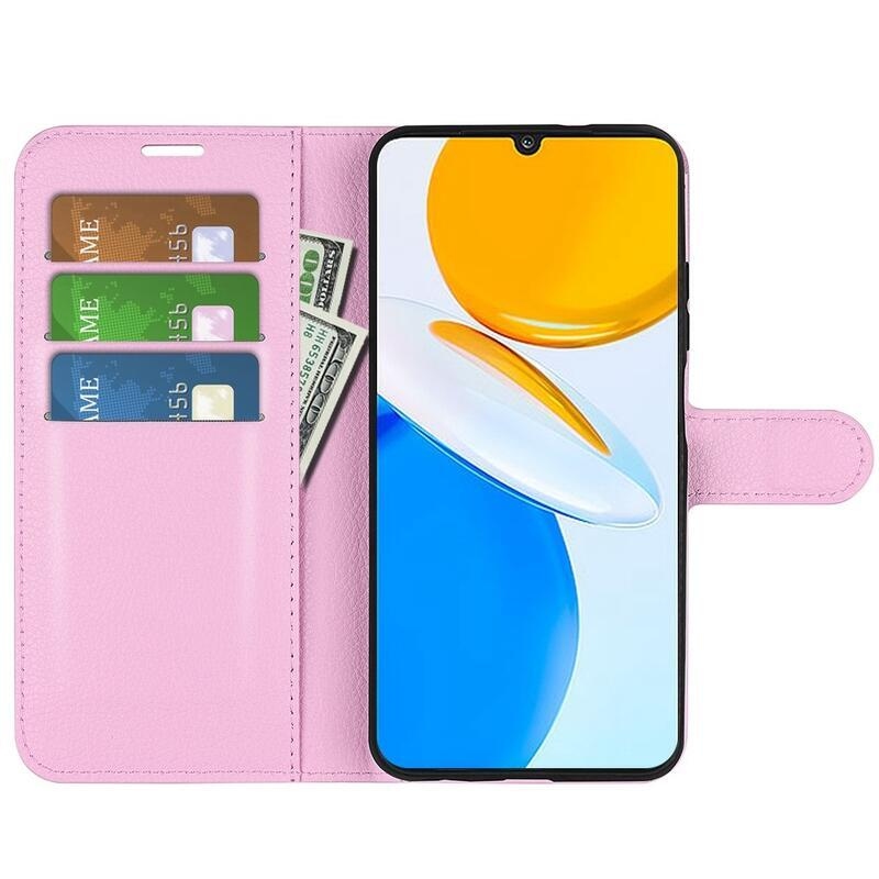 Litchi PU kožené peněženkové pouzdro na mobil Honor X7 - růžové