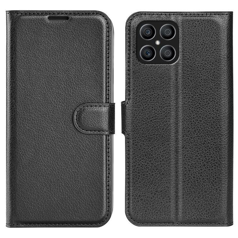Litchi PU kožené peněženkové pouzdro na mobil Honor X8 - černé