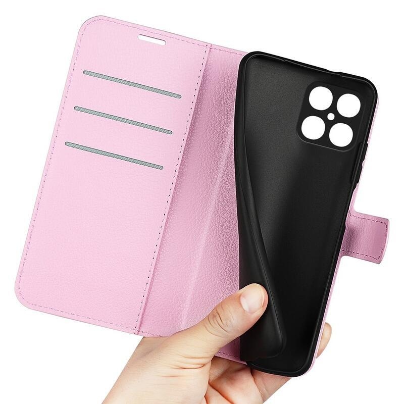 Litchi PU kožené peněženkové pouzdro na mobil Honor X8 - růžové