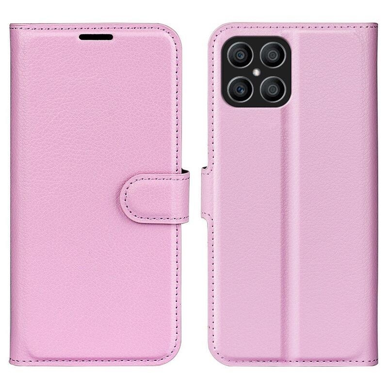 Litchi PU kožené peněženkové pouzdro na mobil Honor X8 - růžové