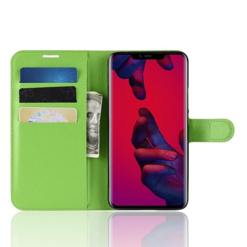 Litchi PU kožené peněženkové pouzdro na mobil Huawei Mate 20 Pro - zelené