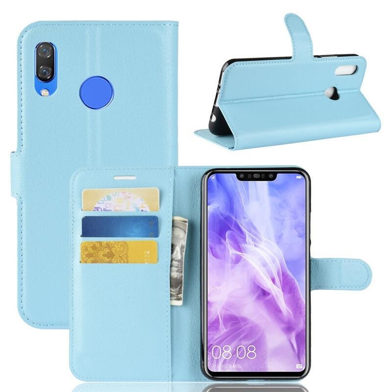 Litchi PU kožené peněženkové pouzdro na mobil Huawei Nova 3i - modré