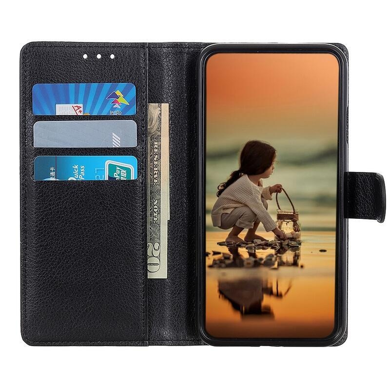 Litchi PU kožené peněženkové pouzdro na mobil Huawei Nova 8i/Honor 50 Lite - černé