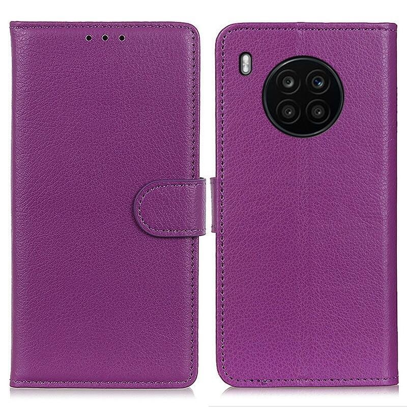 Litchi PU kožené peněženkové pouzdro na mobil Huawei Nova 8i/Honor 50 Lite - fialové