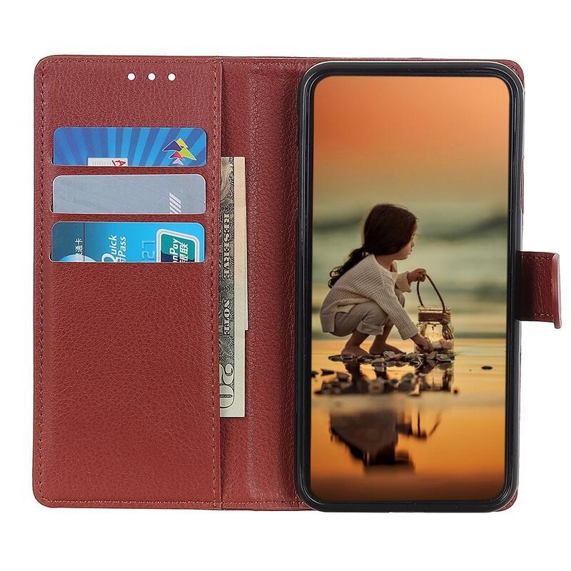 Litchi PU kožené peněženkové pouzdro na mobil Huawei Nova 8i/Honor 50 Lite - hnědé