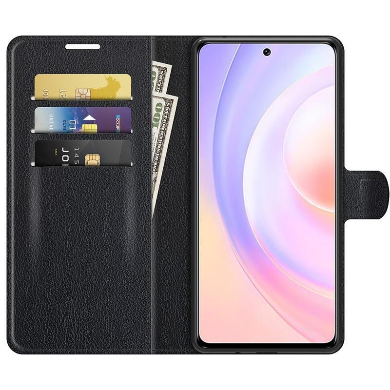 Litchi PU kožené peněženkové pouzdro na mobil Huawei Nova 9 SE - černé
