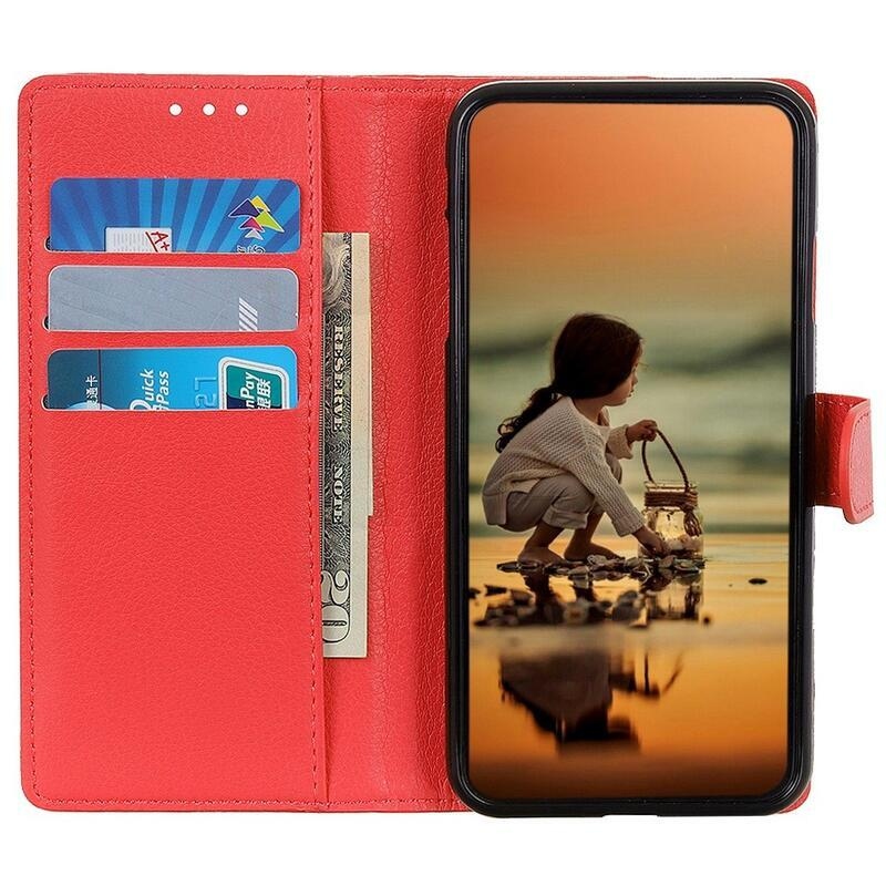 Litchi PU kožené peněženkové pouzdro na mobil Huawei Nova Y70 - červené