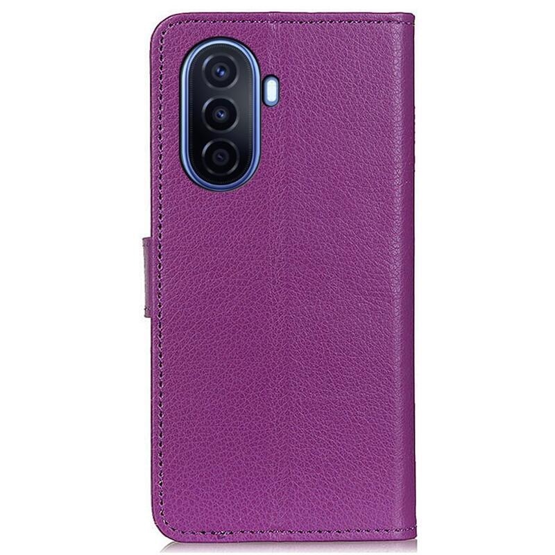Litchi PU kožené peněženkové pouzdro na mobil Huawei Nova Y70 - fialové