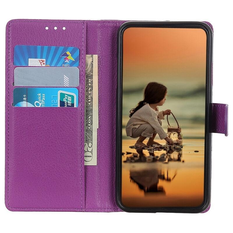 Litchi PU kožené peněženkové pouzdro na mobil Huawei Nova Y90 - fialové