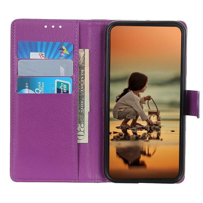 Litchi PU kožené peněženkové pouzdro na mobil Huawei P Smart (2021) - fialové