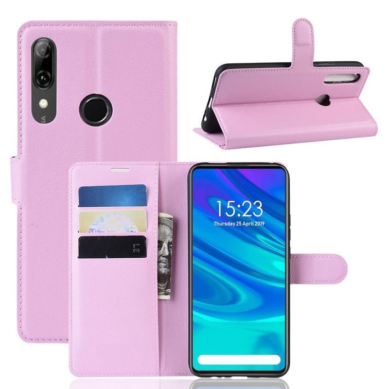 Litchi PU kožené peněženkové pouzdro na mobil Huawei P Smart Z/Honor 9X - růžové