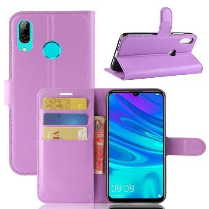 Litchi PU kožené peněženkové pouzdro na mobil Huawei Y7 (2019) - fialové