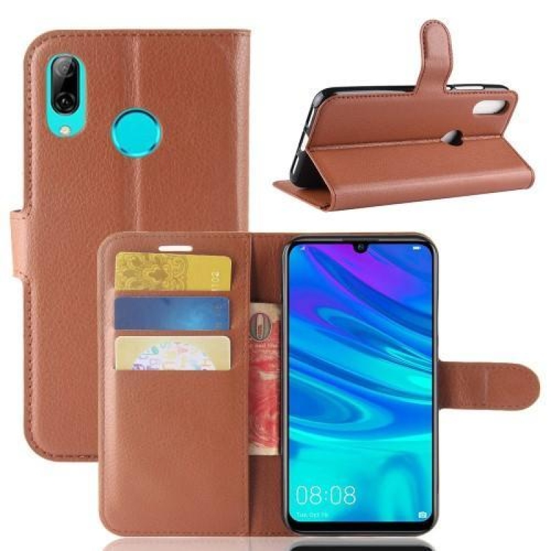 Litchi PU kožené peněženkové pouzdro na mobil Huawei Y7 (2019) - hnědé