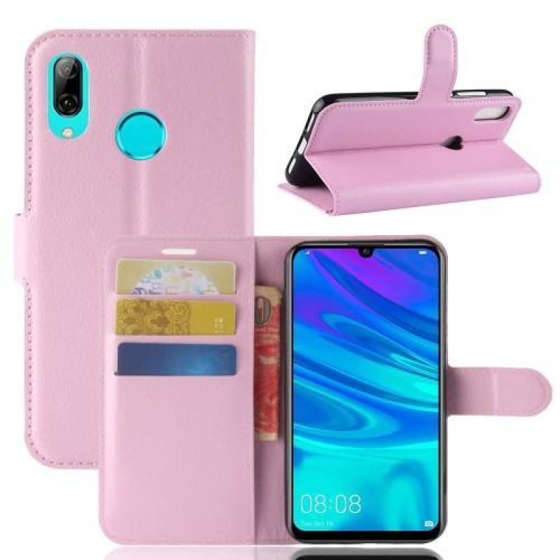 Litchi PU kožené peněženkové pouzdro na mobil Huawei Y7 (2019) - růžovozlaté