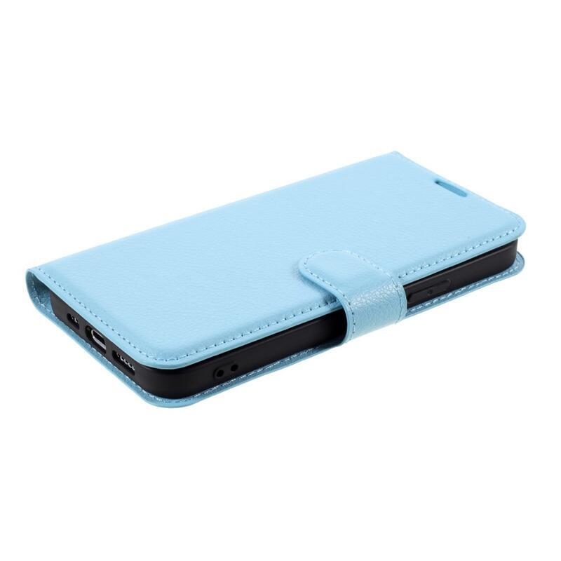 Litchi PU kožené peněženkové pouzdro na mobil iPhone 12/12 Pro - modré