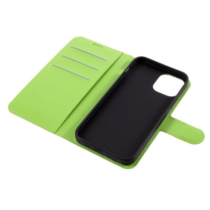 Litchi PU kožené peněženkové pouzdro na mobil iPhone 12/12 Pro - zelené