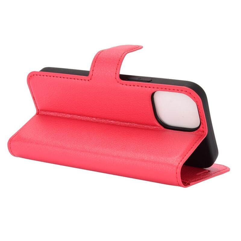 Litchi PU kožené peněženkové pouzdro na mobil iPhone 12 mini 5.4 - červené