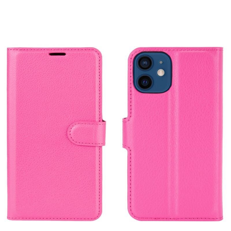 Litchi PU kožené peněženkové pouzdro na mobil iPhone 12 mini 5.4 - rose