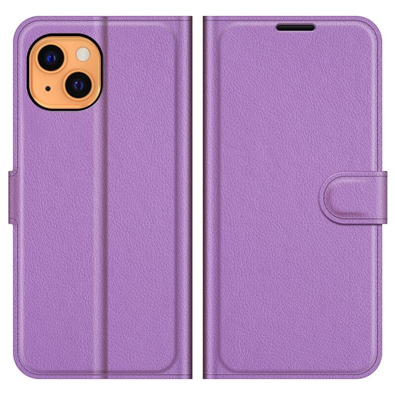 Litchi PU kožené peněženkové pouzdro na mobil iPhone 13 6.1 - fialové
