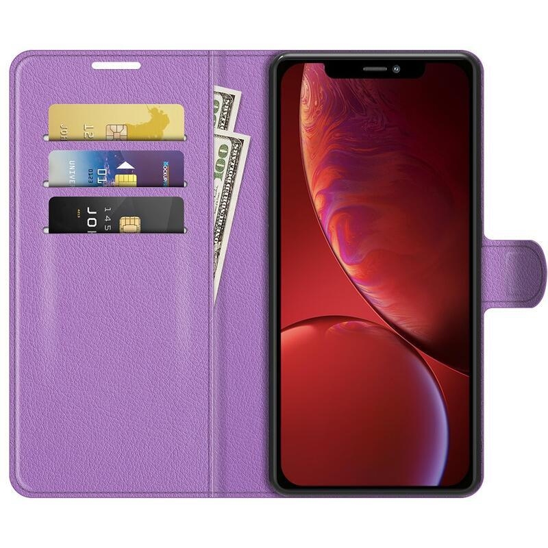 Litchi PU kožené peněženkové pouzdro na mobil iPhone 13 6.1 - fialové