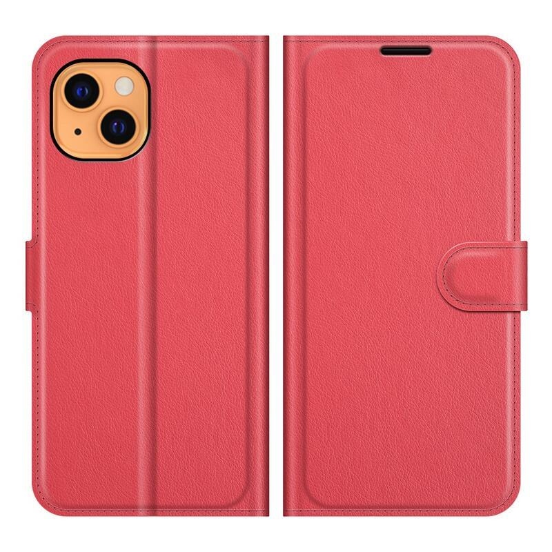 Litchi PU kožené peněženkové pouzdro na mobil iPhone 13 mini 5.4 - červené