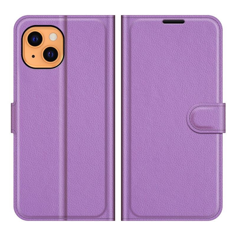 Litchi PU kožené peněženkové pouzdro na mobil iPhone 13 mini 5.4 - fialové