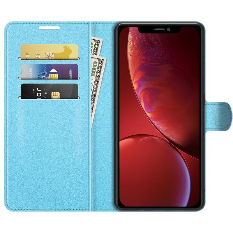 Litchi PU kožené peněženkové pouzdro na mobil iPhone 13 mini 5.4 - modré