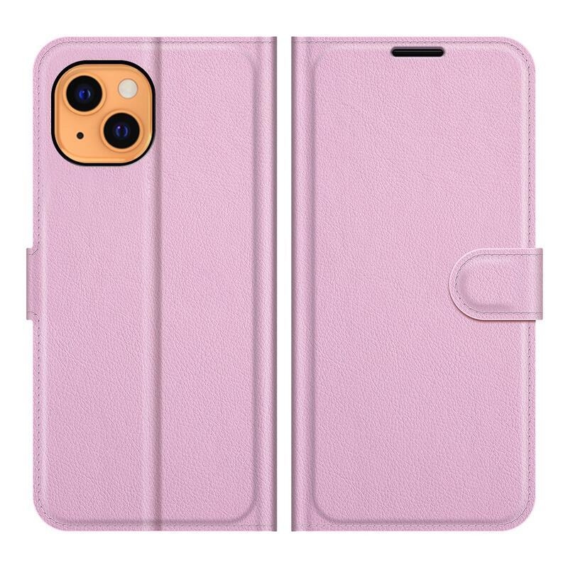 Litchi PU kožené peněženkové pouzdro na mobil iPhone 13 mini 5.4 - růžové
