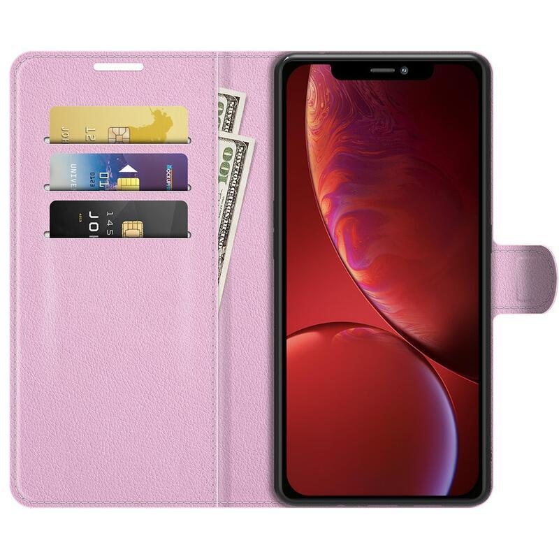 Litchi PU kožené peněženkové pouzdro na mobil iPhone 13 mini 5.4 - růžové