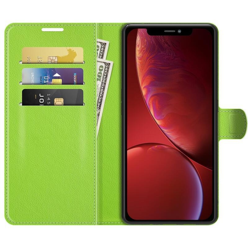 Litchi PU kožené peněženkové pouzdro na mobil iPhone 13 mini 5.4 - zelené