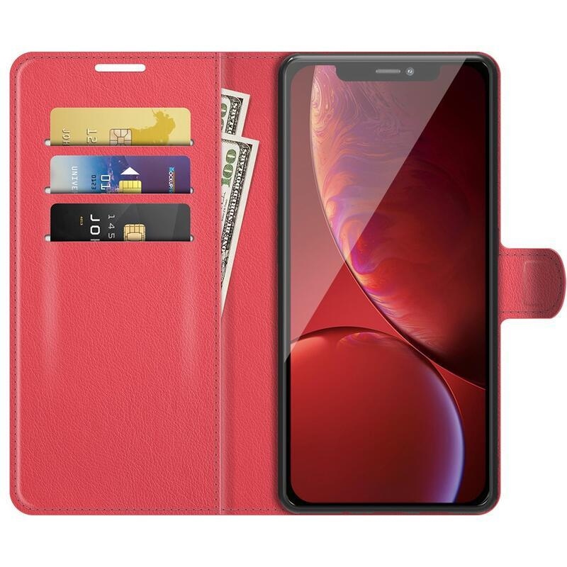 Litchi PU kožené peněženkové pouzdro na mobil iPhone 13 Pro 6.1 - červené