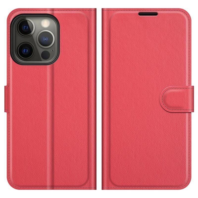 Litchi PU kožené peněženkové pouzdro na mobil iPhone 13 Pro 6.1 - červené