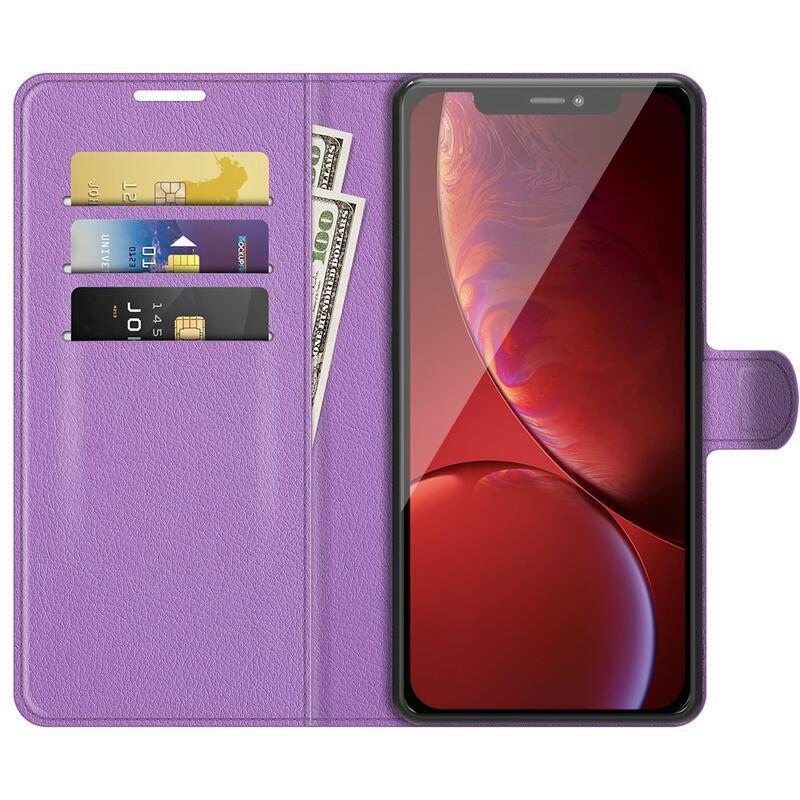 Litchi PU kožené peněženkové pouzdro na mobil iPhone 13 Pro 6.1 - fialové