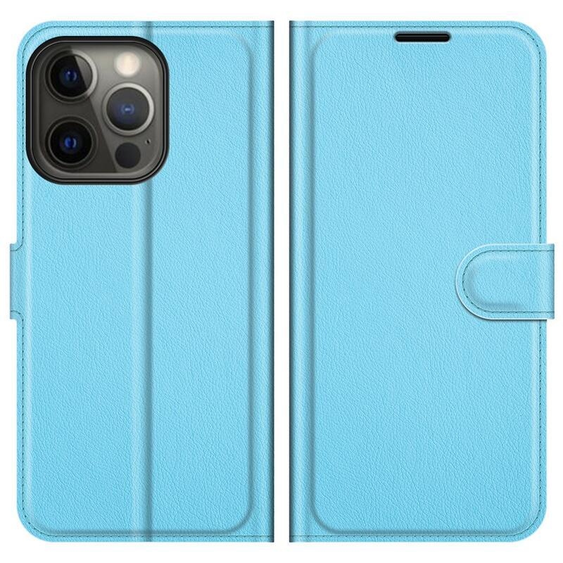 Litchi PU kožené peněženkové pouzdro na mobil iPhone 13 Pro 6.1 - modré