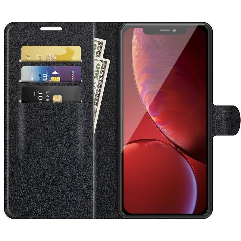 Litchi PU kožené peněženkové pouzdro na mobil iPhone 13 Pro Max 6.7 - černé