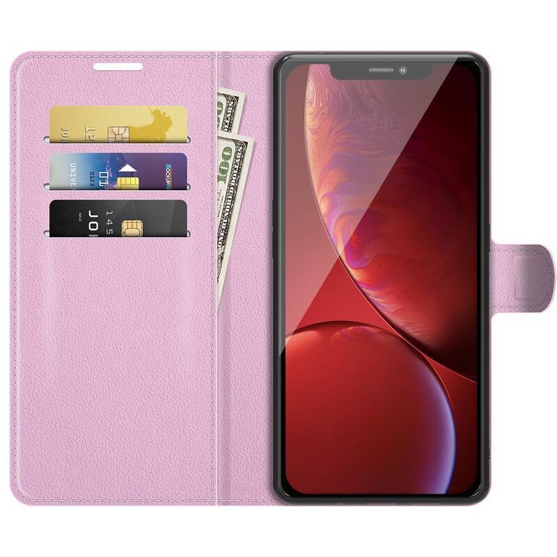 Litchi PU kožené peněženkové pouzdro na mobil iPhone 13 Pro Max 6.7 - růžové