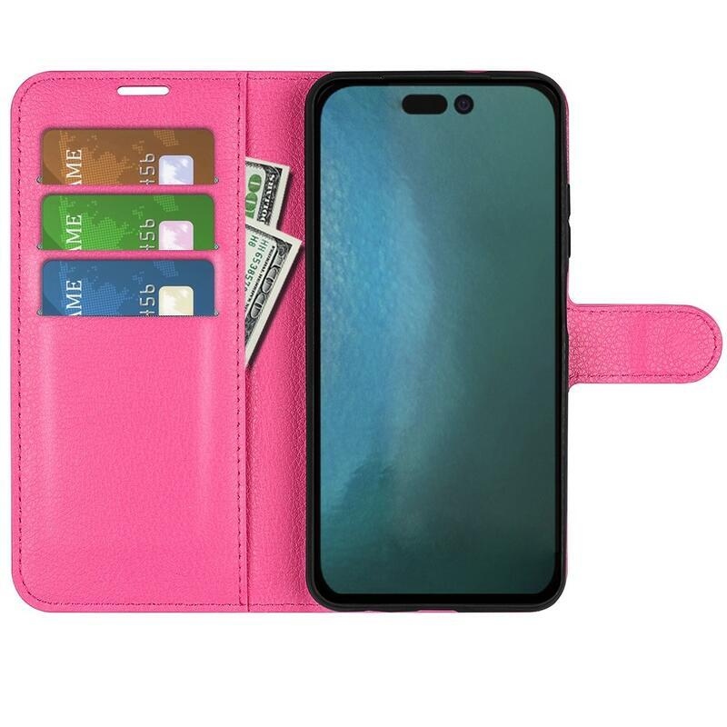 Litchi PU kožené peněženkové pouzdro na mobil iPhone 14 6.1 - rose