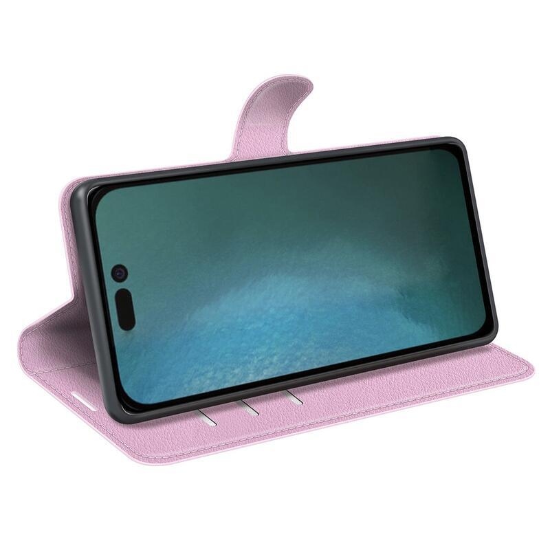 Litchi PU kožené peněženkové pouzdro na mobil iPhone 14 6.1 - růžové