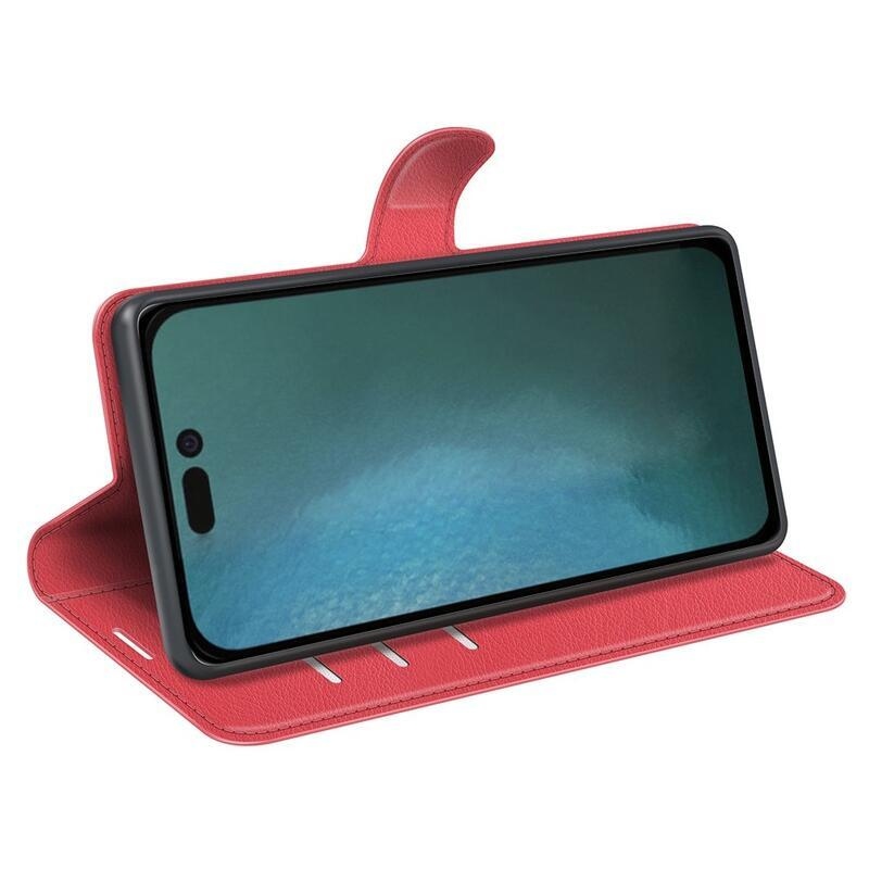 Litchi PU kožené peněženkové pouzdro na mobil iPhone 14 Pro 6.1 - červené