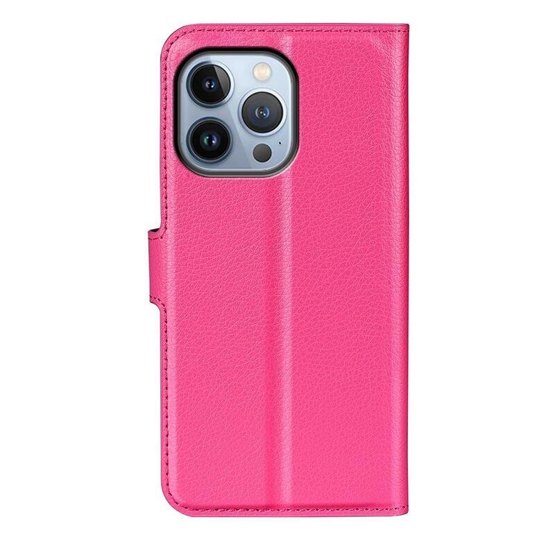 Litchi PU kožené peněženkové pouzdro na mobil iPhone 14 Pro 6.1 - rose