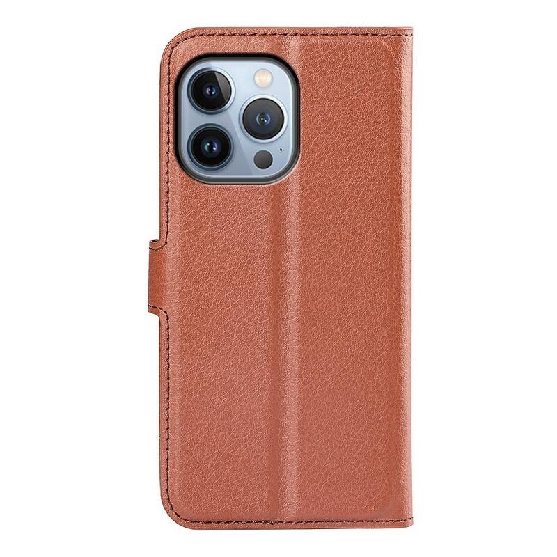 Litchi PU kožené peněženkové pouzdro na mobil iPhone 14 Pro Max 6.7 - hnědé
