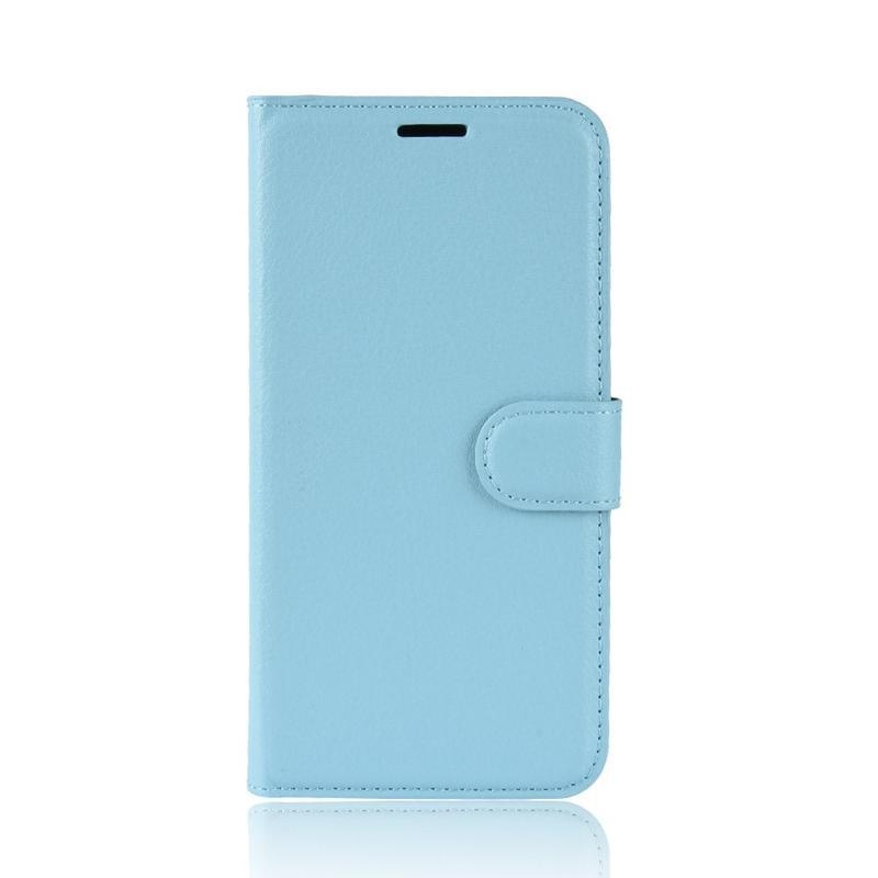 Litchi PU kožené peněženkové pouzdro na mobil Motorola Moto E6 Plus - modré
